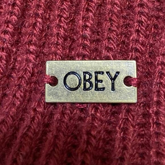 Obey Unisex Red Acrylic Cozy Stretch Ribbed Knit Beanie Bonnet Hat One Size - Picture 4 of 4